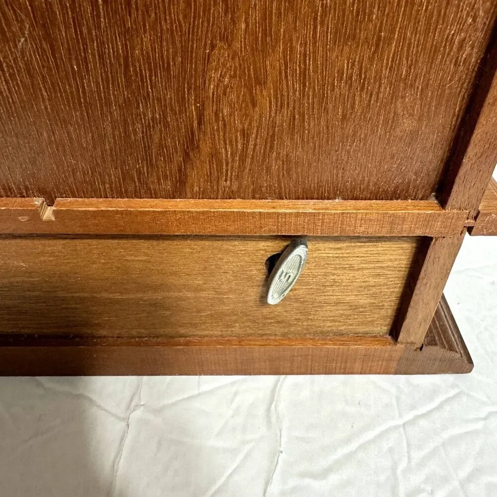 Vintage Jewelry Wood Music Box Etched Floral Glass Doors Mirror 5"x10"x12" - Picture 8 of 8